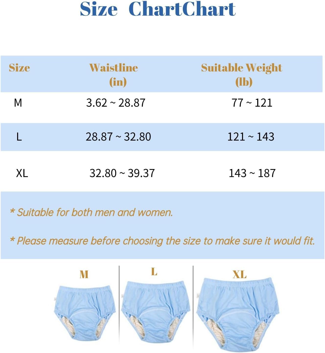 Paquete De 2 Ropa Interior para Incontinencia A Prueba De Fugas Bragas Reutilizables para Adultos Pañal De Tela con Inserciones para Ancianos Hombres Y Mujeres (Color : Blue, Size : L)