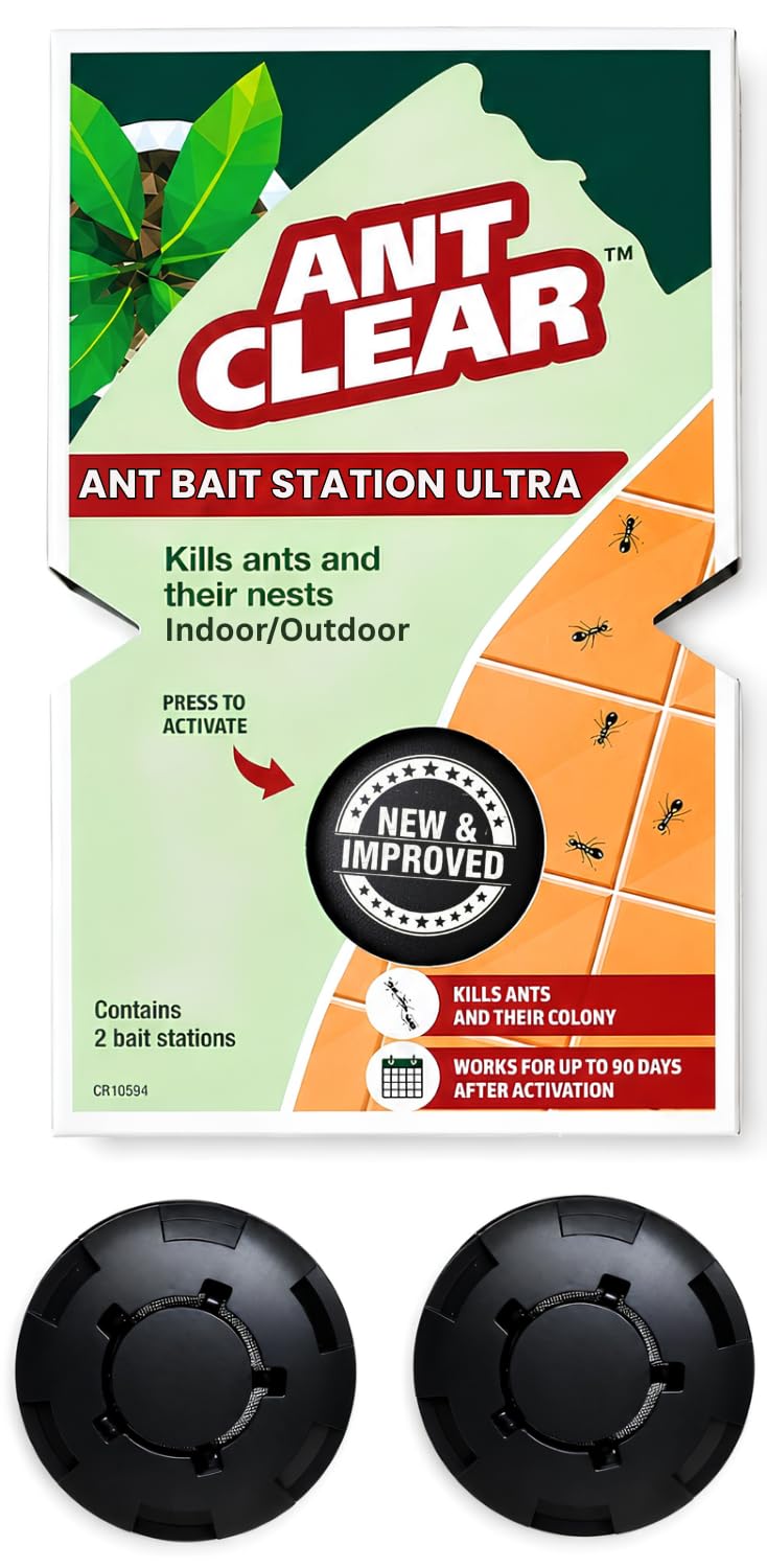 AntClear Ant Bait Station, Indoor and Outdoor Ant Traps, Press to Activate Gel Bait - Ant Killer Bait Station for Ants and the Nest, Visible Results in Days, Lasts up to 90 Days - 2 x 5g Stations