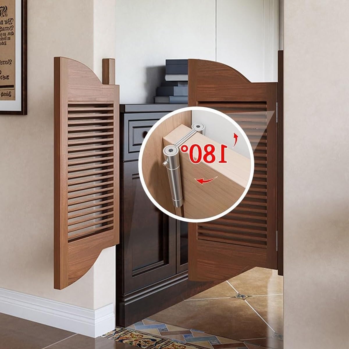 Puerta Batiente 2 Hojas Puertas de Media Cintura de Madera Cierre Automático, Puerta Abatible de Café W70-150cm Personalizable