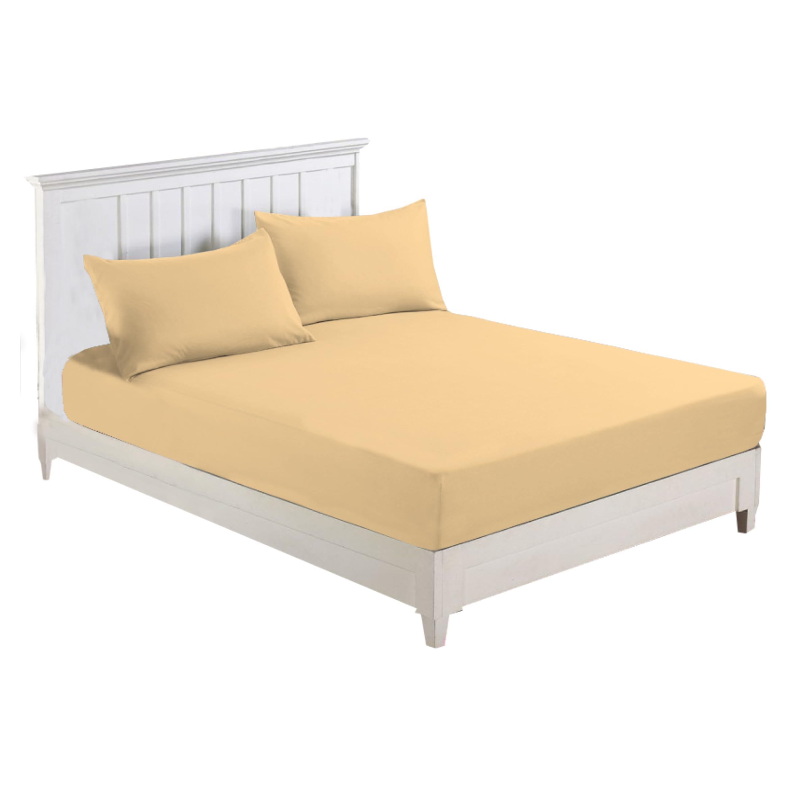 R&Z Plain Luxury Polycotton Fitted Sheet Single, Double, King, Super King, 4FT (Latte/Mocha, Double)