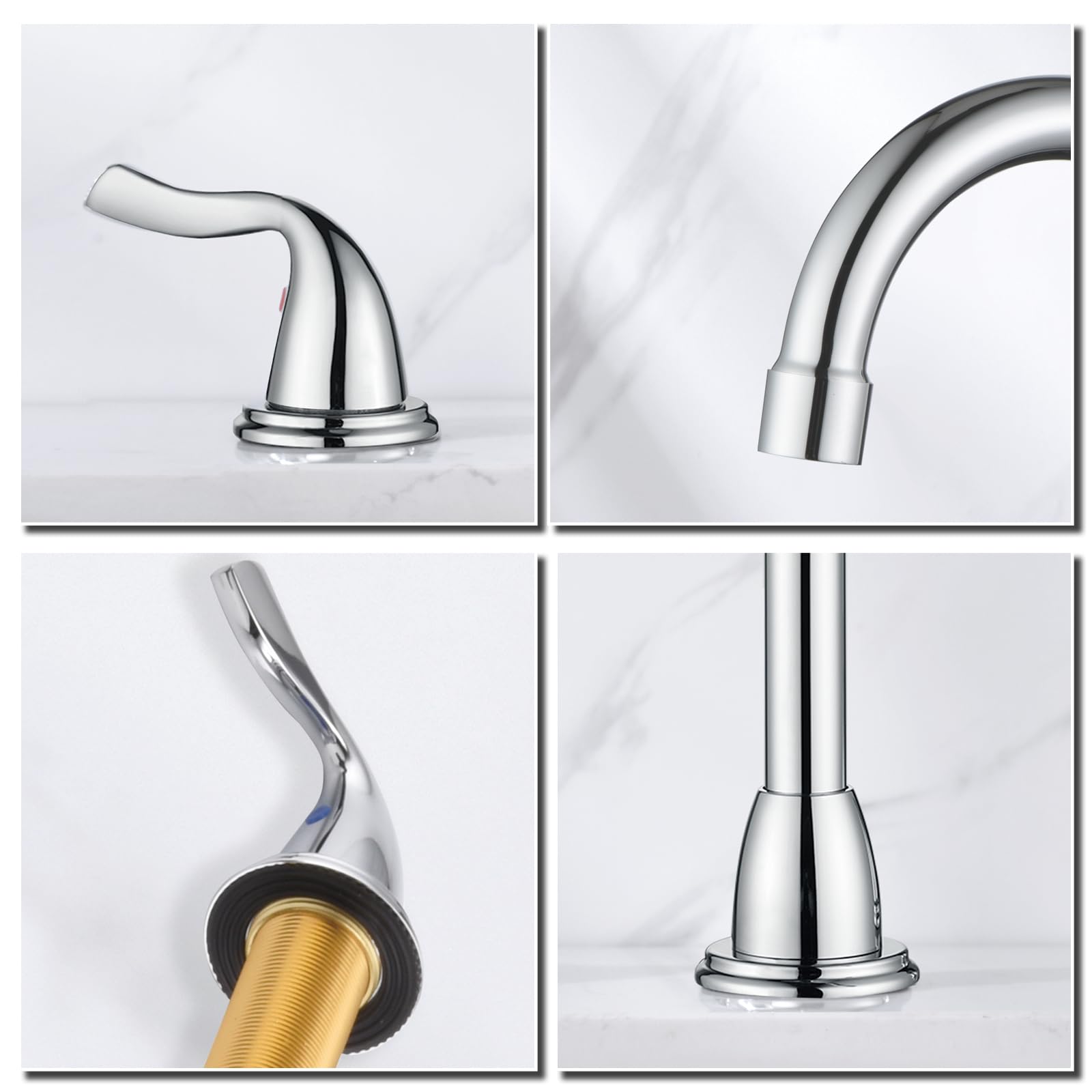 RKF RKF03011 - Grifos de baño para fregadero de 3 agujeros cromados pulidos de 8 pulgadas con desagüe de doble palanca, grifo mezclador de lavabo con manguera y cubierta