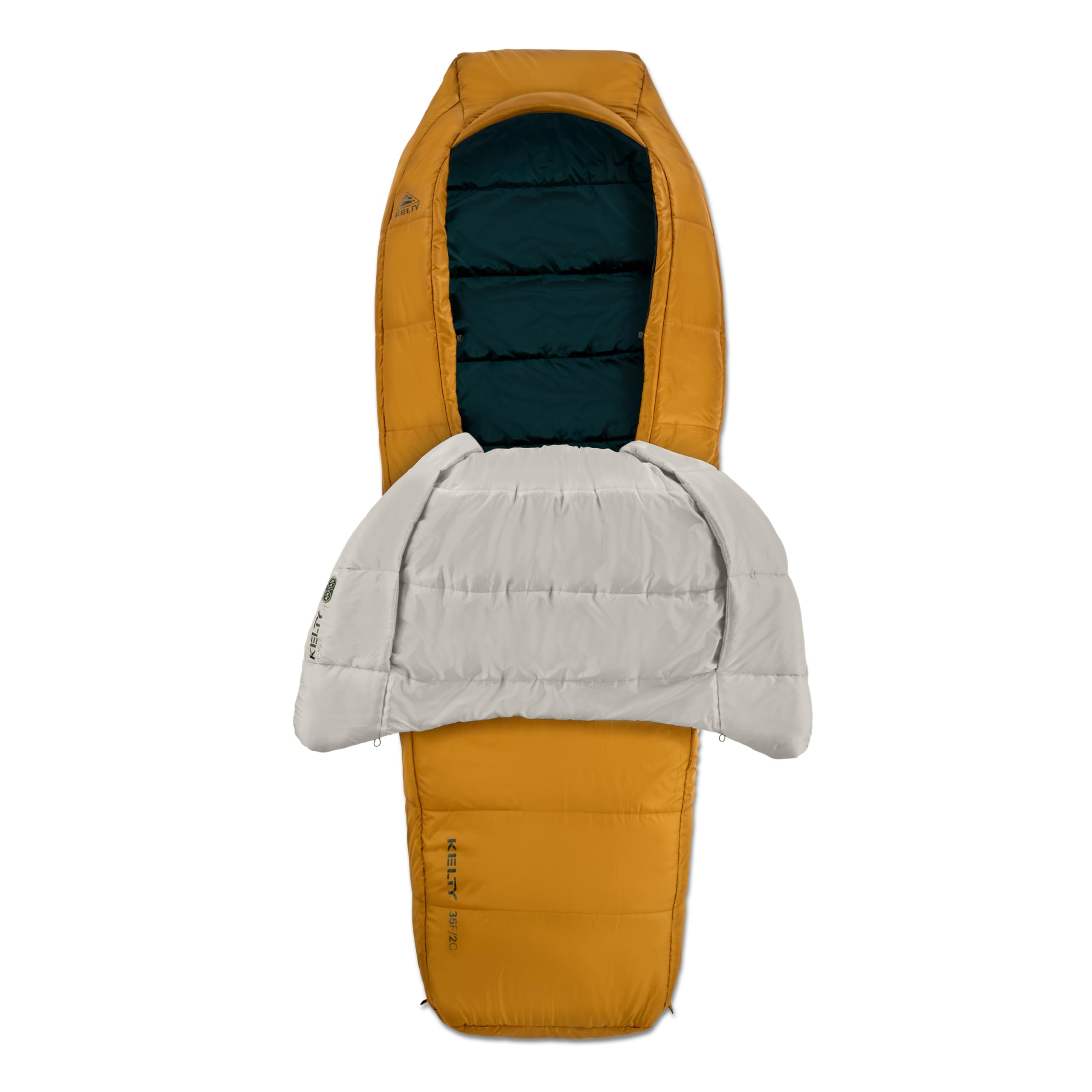 Kelty Eclipse 35 Zipperless Sleeping Bag, Durable Compressible Camping Bag, 3 Sizes, Oversized Internal Blanket, Wide Shoulder Width, Soft PFAS-Free Fabrics (35 Degrees/Long) : Sports & Outdoors