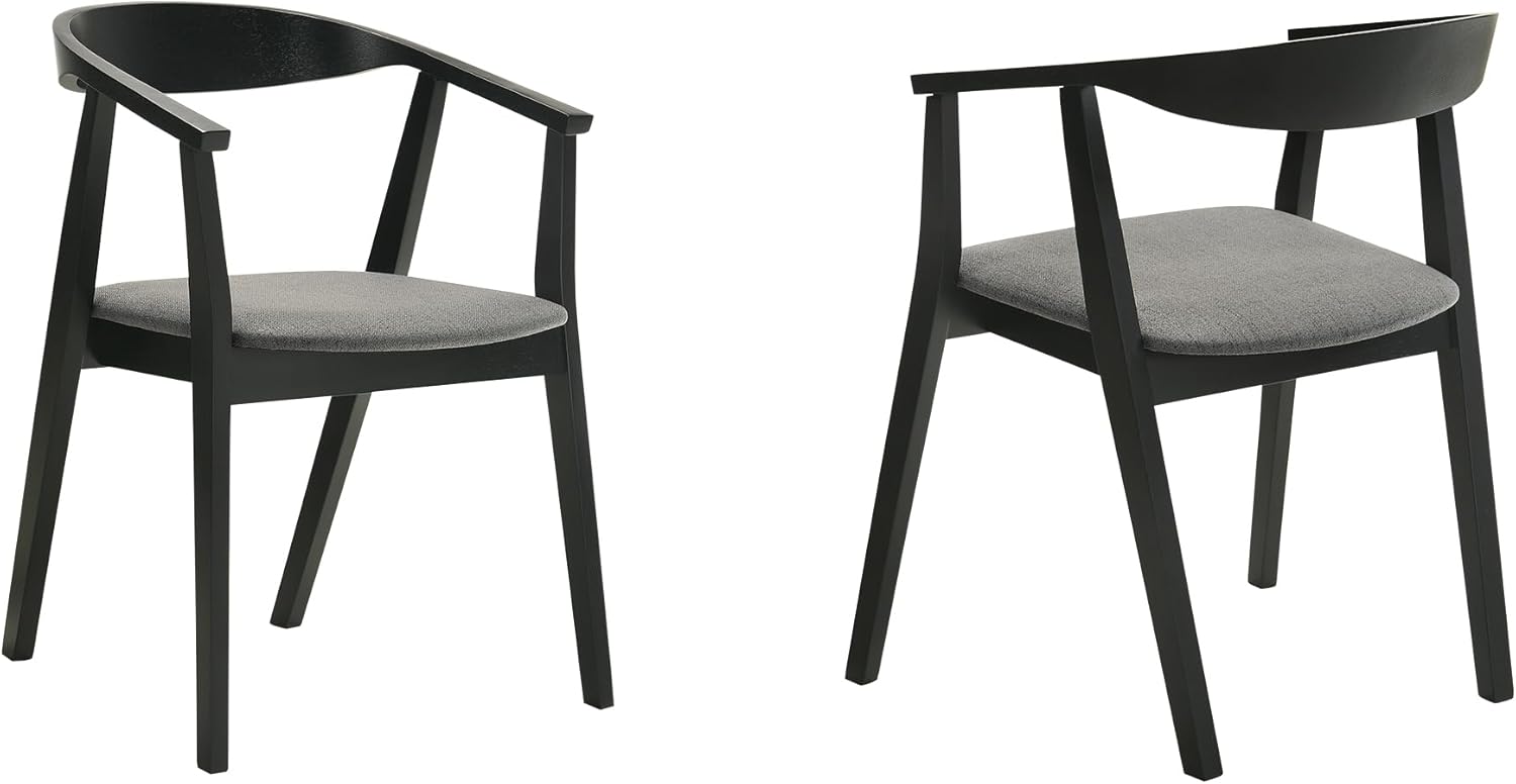 Armen Living Santana Wood Dining Chair in Black Finish with Charcoal Fabric - Set of 2 - Thumbnail 3
