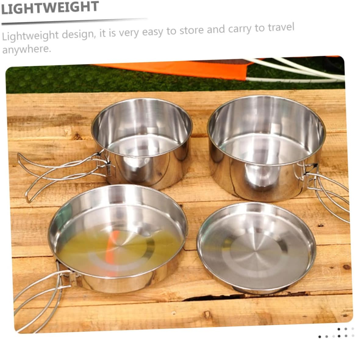POPETPOP Portable Camping Cookware Stainless Steel Pot for People Outdoor Cooking Pan