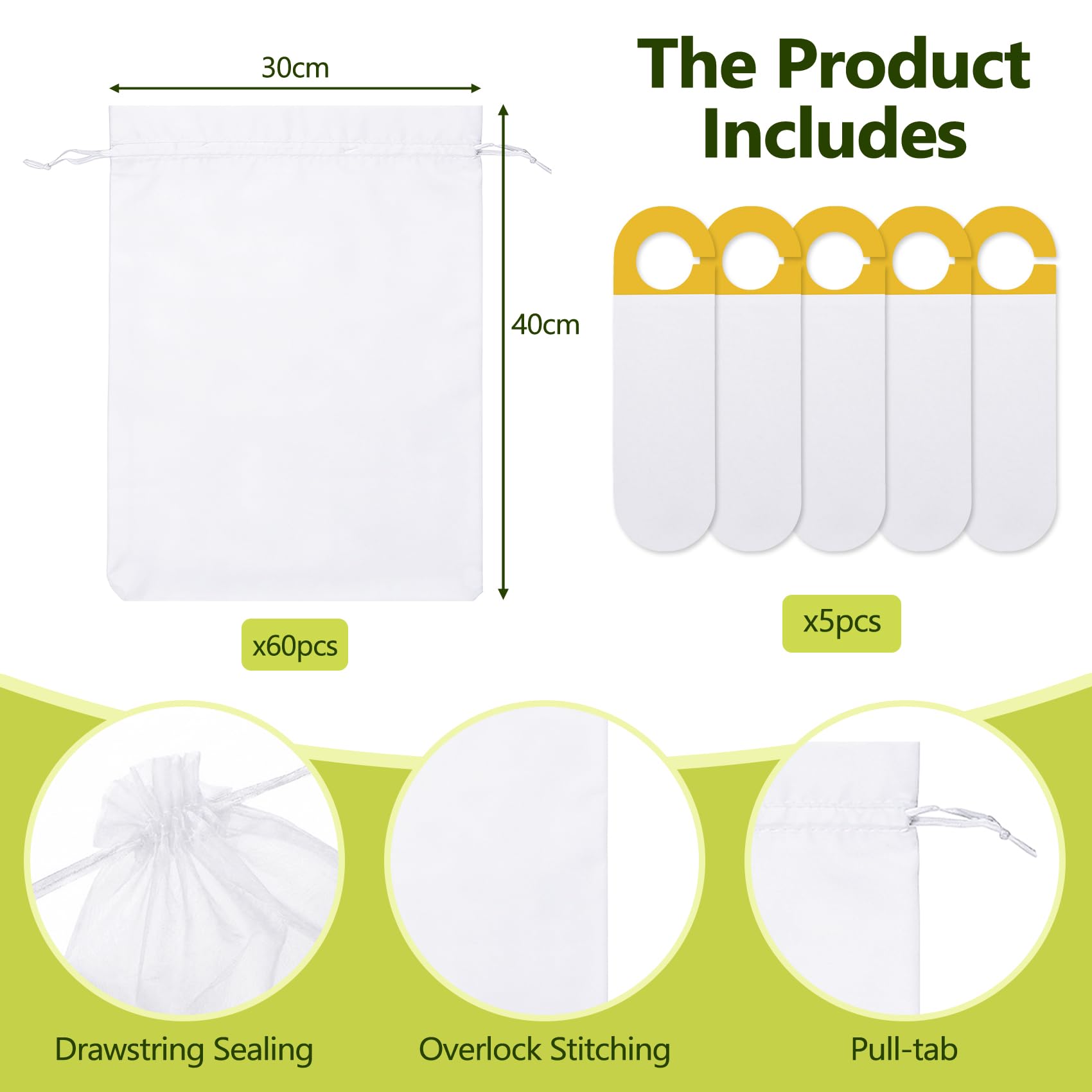 60 Piezas Bolsas Organza Fruta (40 cmx30 cm) + 5 PCS Trampas Adhesivas - Bolsas para Uvas en Parra para Proteger Uvas, Manzanas y Otros Cultivos contra Plagas