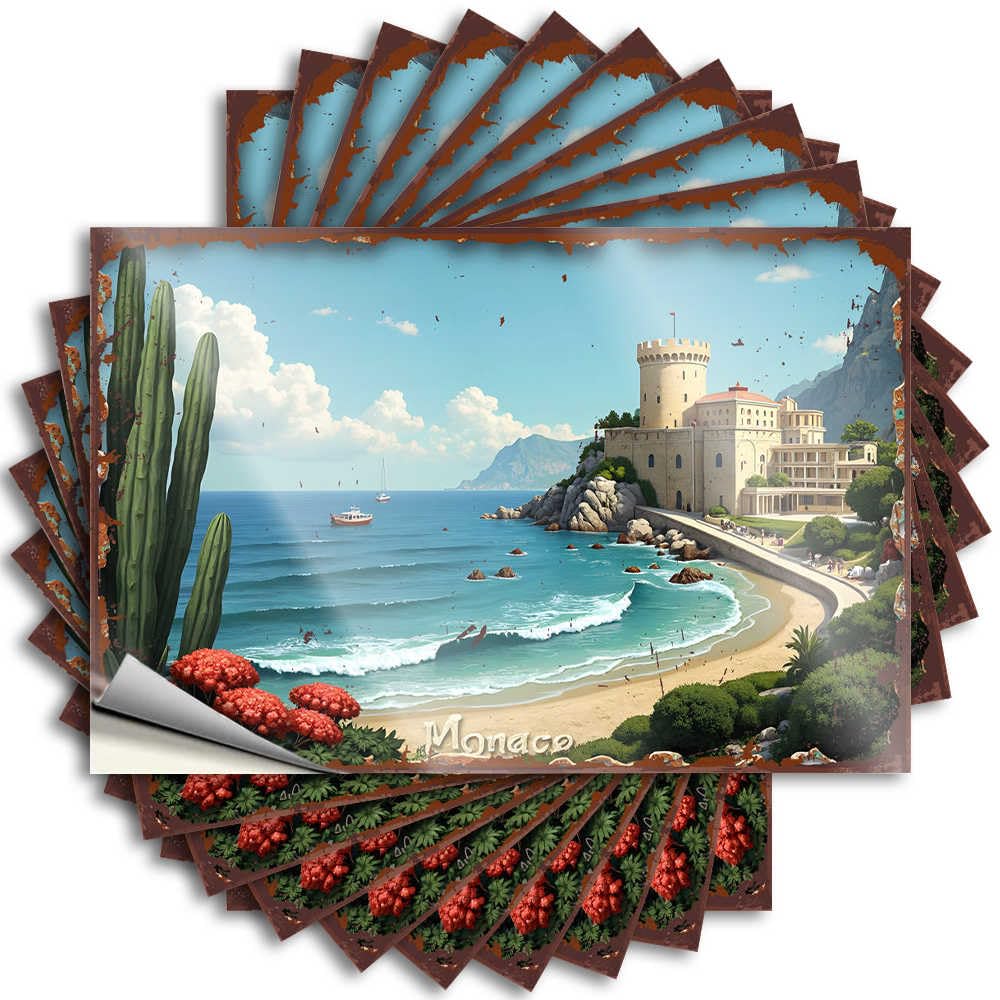 Decal Heavy Vinyl Decals, Farmhouse Waterproof Tumbler Stickers for Water Bottle | Monaco: A Mediterranean Coastal Paradise with Castle and Sea Perfect for Hunting Laptop Decor(8X12CM)
