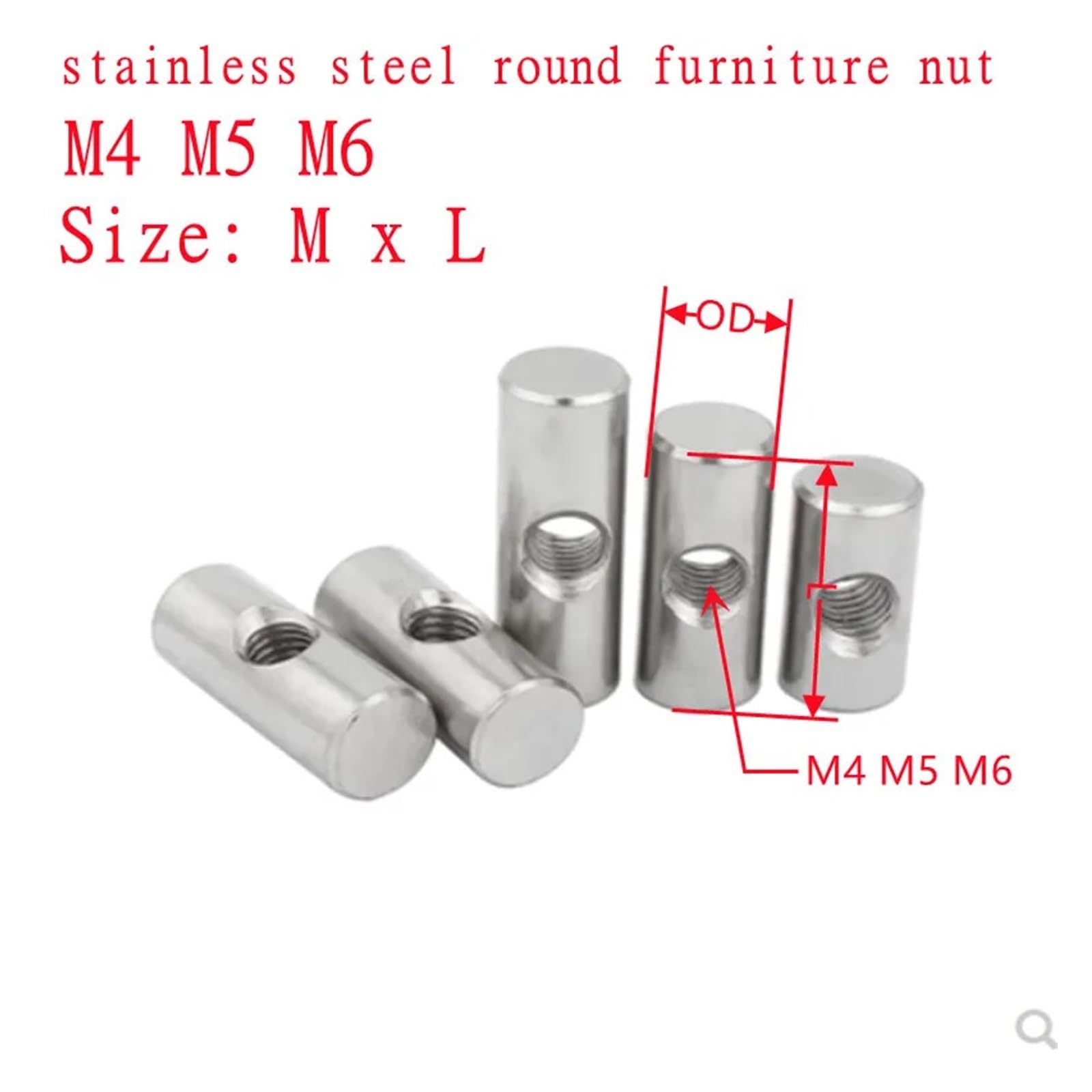 Tuerca de barril, 10 tornillos cilíndricos con pasador for madera, tuerca larga de bloqueo for muebles(M6x14 (OD10mm))