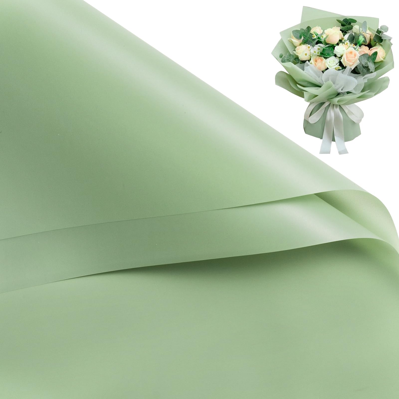 RUSPEPA 20 Sheets Flower Wrapping Paper, Waterproof Floral Bouquet Packaging Paper, Florist Supplies for Birthdays, Parties, Weddings and DIY Crafts - Green