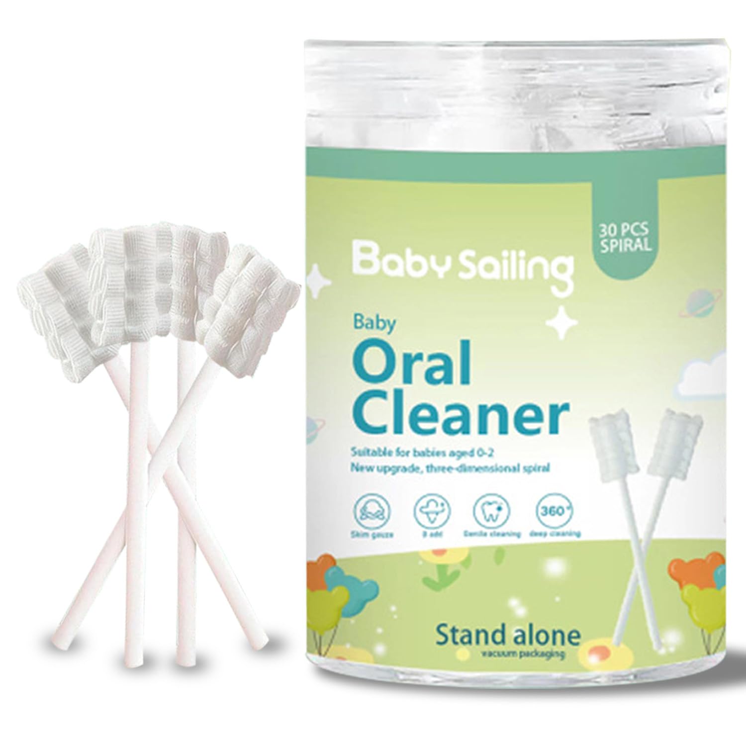 Baby Tongue Cleaner Gauze, Soft Wavy Brush Head Disposable Oral Cleaning Stick with Paper Handle, Infant Gum Mouth Cleaner, Newborn to 2 Years, 30 Count - 1