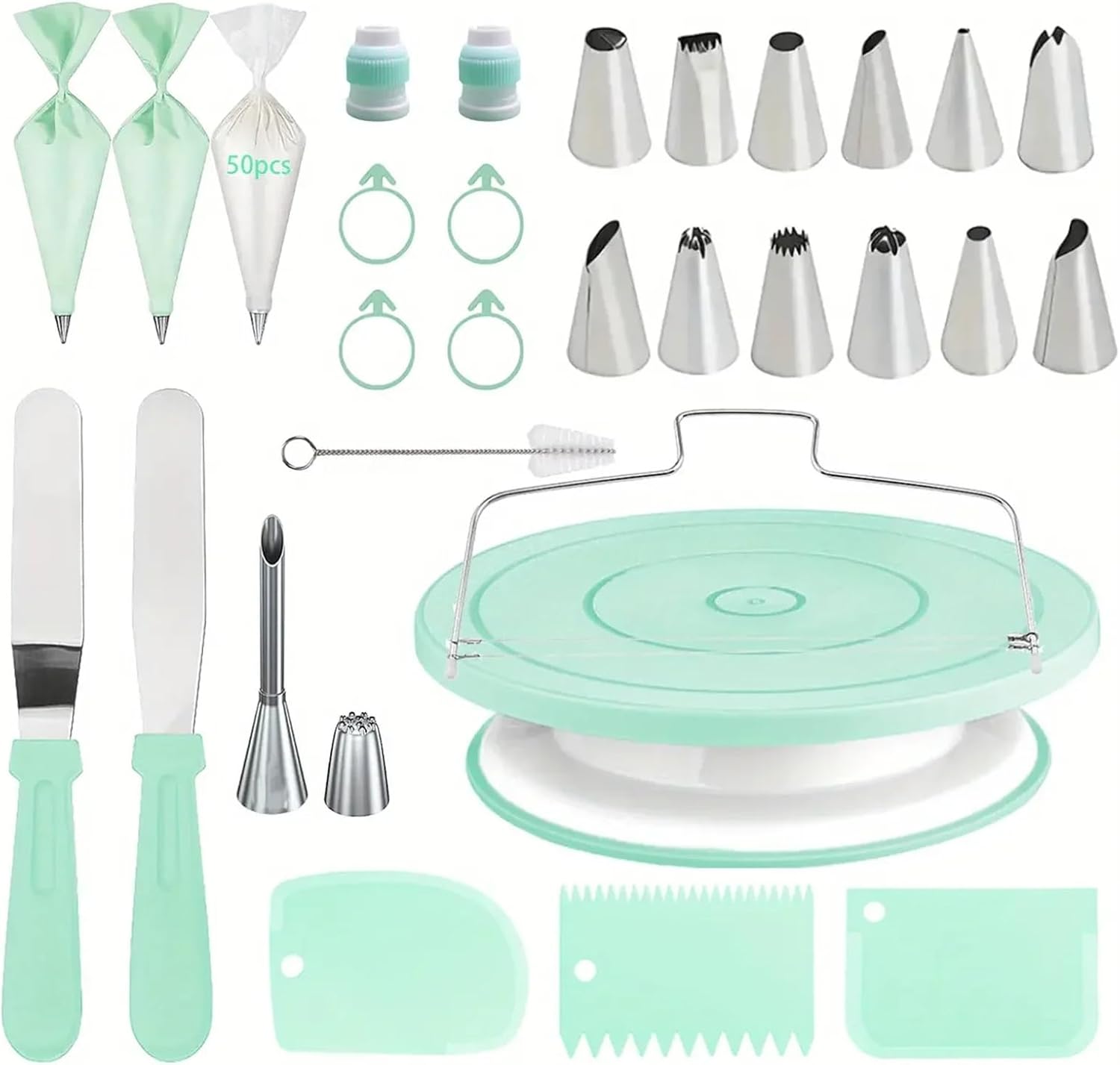 80PCS Cake Decorating Kit with Turntable Piping Tips Scrapers Baking Mold(BP-80pcs-pink-A)