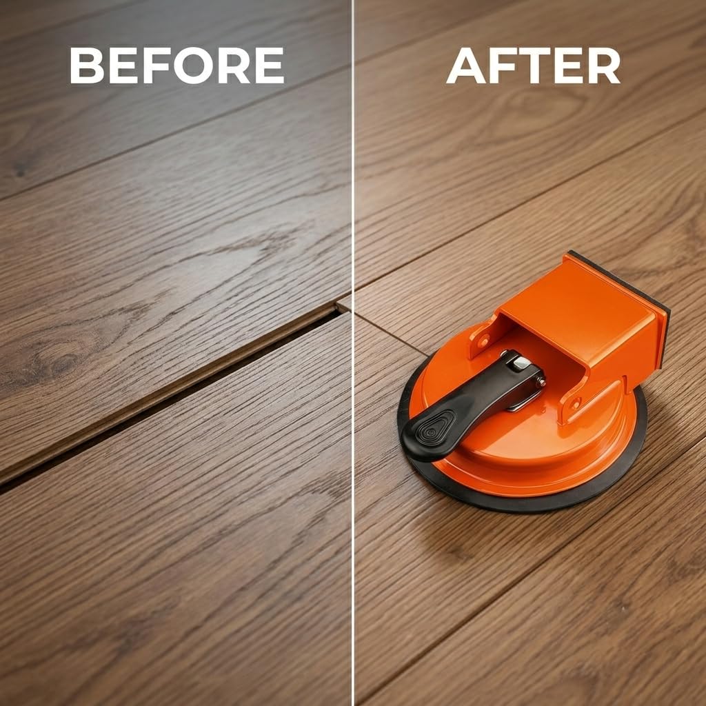 Floor Gap Fixer Tool Kit, Heavy Duty Laminate Floor Gap Repair Tool with Suction Cup & Reusable Sticky Pads, Plank Grabber for Vinyl Plank, Laminate, Hardwood & Floating Floors (Orange)