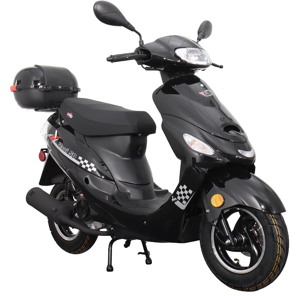 50cc Adult Moped Gas Moped Motorcycle 50cc with 10" Aluminum Wheels, Electric/Kick Start! (Black, Factory Package)