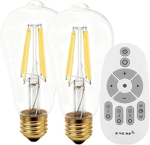 Bombillas LED regulables con control remoto, base E26, regulable, 2700K-6000K, bombillas Edison vintage ST64 para lámpara, paquete de 2 (2 bombillas