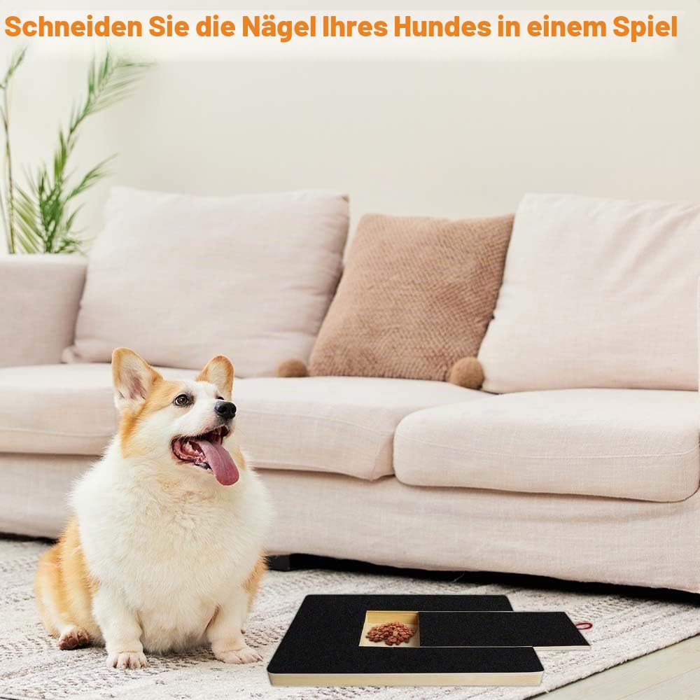 Krallenschleifer für Hunde mit Snack Box, Kratzbrett Hund mit 2 Ersatzblättern Schleifpapier, Hunde Nagelfeile für Nagelpflege Haustieren, Alternative Krallenschere Krallenschneider
