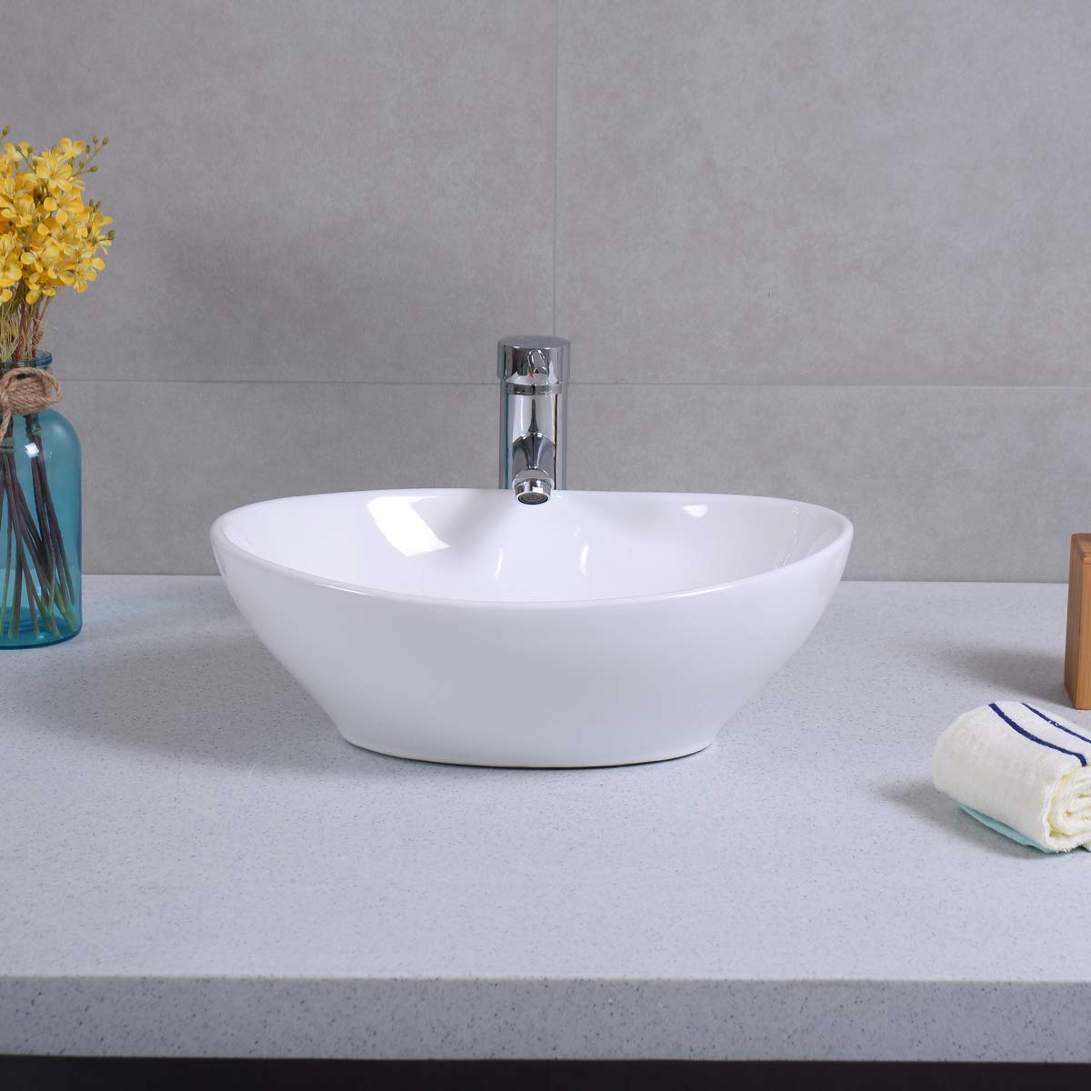 Vaisseau ovale en céramique pour rénover une salle de bain moderne Goplus BA7146