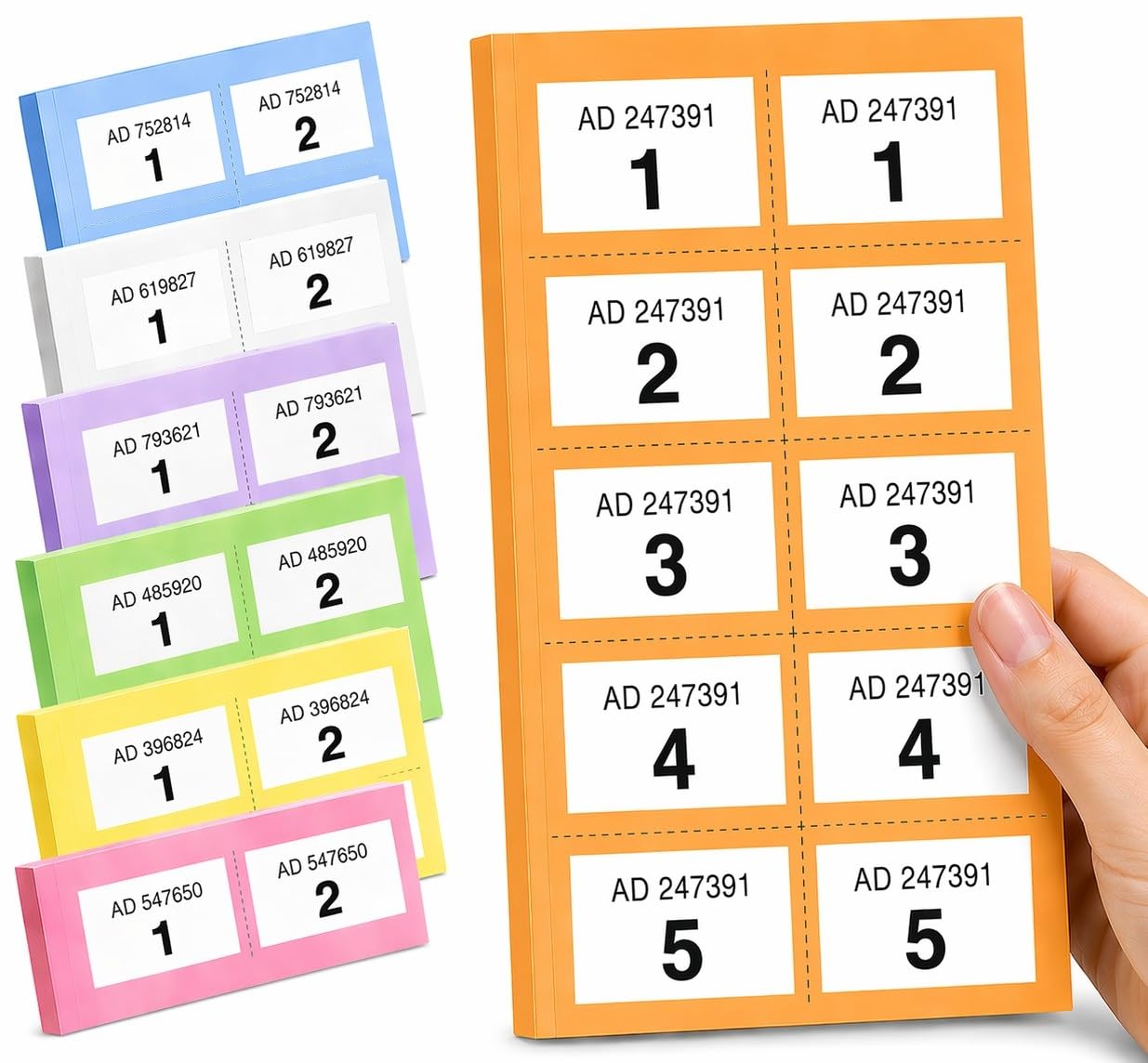 YLAB Raffle Tickets Book 1-1000 – Perforated, Security Numbered | Choose Colour: Pink, Blue, Green, Orange, Purple, White, Yellow | Fundraising, Prize Draws, Cloakroom, Events (Orange) — image 1