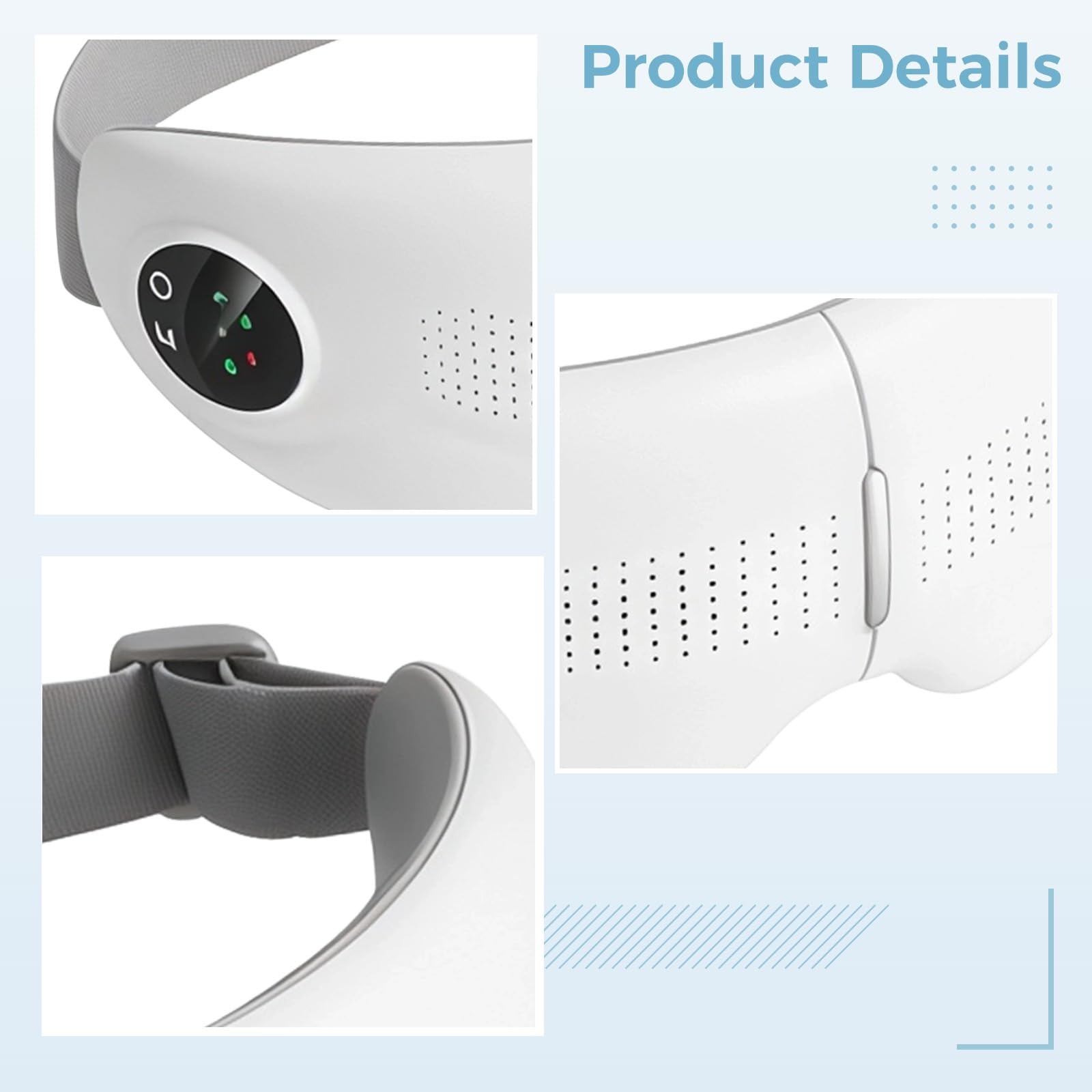 Sangle réglable rechargeable pour massage des yeux, musique et chauffage, masque pour soulager la fatigue oculaire, 5 modes de relaxation, idéal pour réduire les cernes et les yeux fatigués