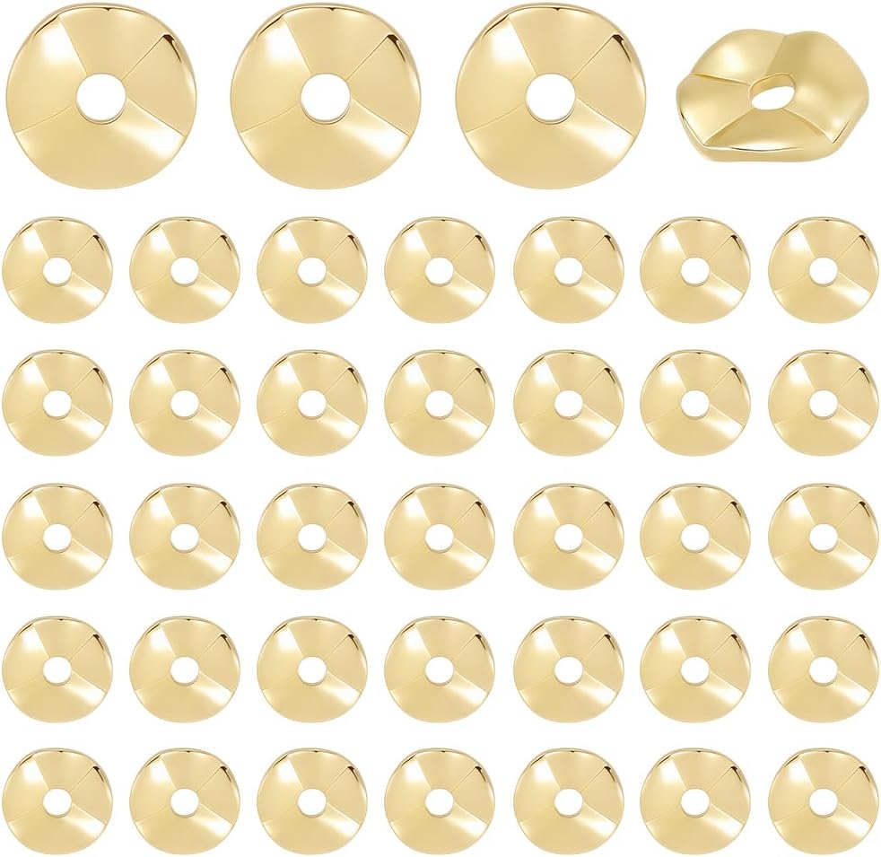 Beebeecraft 1 Box 90Pcs Gold Disc Spacer Beads Flat Heishi Beads Real 18K Gold Plated Brass Small 6mm Wavy Disc Flat Round Loose Spacers for Necklaces Bracelets Earrings Jewelry Making DIY Crafts