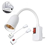 E26 Plug-in Light Socket Adapter with On/Off Switch, 10-Inch Flexible Gooseneck, 2-Prong Outlet to E26/E27 Light Socket Extender for LED Wall Lamp, Night Lights, Desk Light (60W Max 1-Pack)