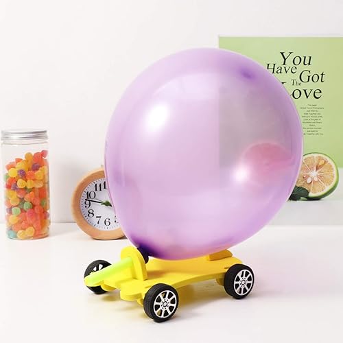 Miniatura 3 de NUOBESTY Juego de globos de juguete para coche, juguete científico de bricolaje, coche de carreras de coche, coche impulsado por globo para la