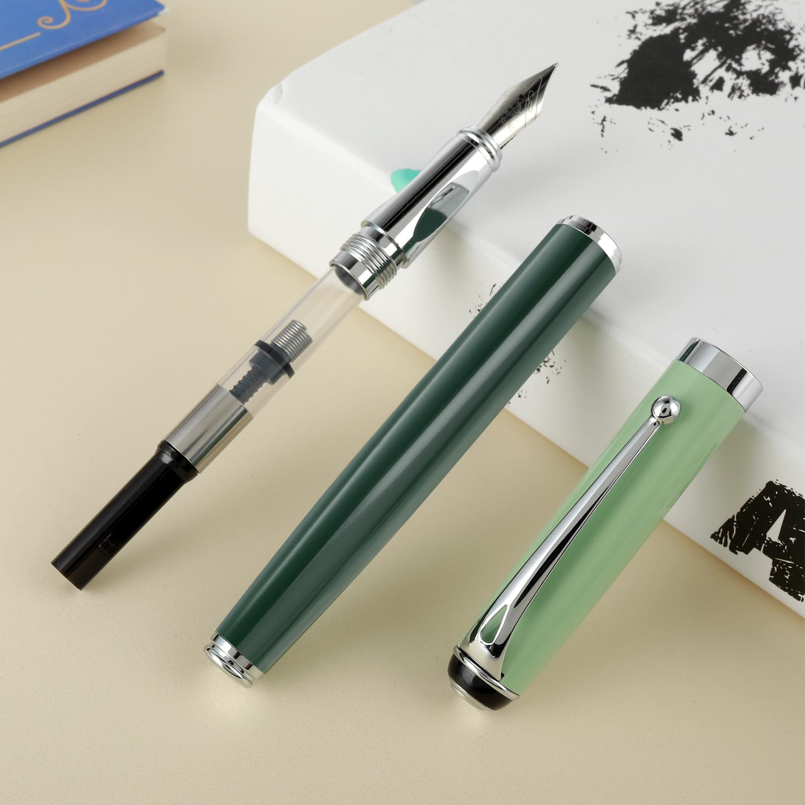 Penna Stilografica Cobee Metallica - Pennino 0.5mm Con 10 Cartucce Inchiostro Nero - Foto 3