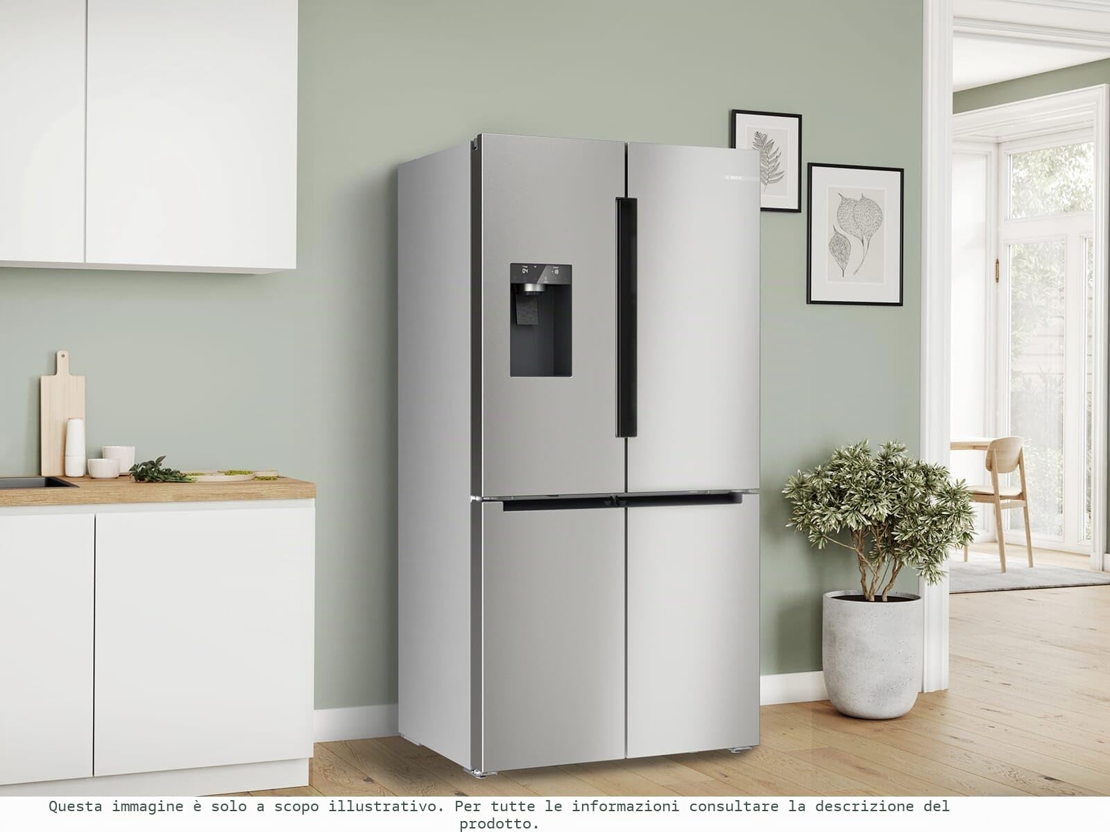 Bosch KFI96APEA, serie 6, frigorifero Smarter French Door, 183 x 90,5 cm, raffreddamento da 375 l + congelatore da 199 l, noFrost, dispenser per ghiaccio e acqua, Big Box, VitaFresh XXL 0º,