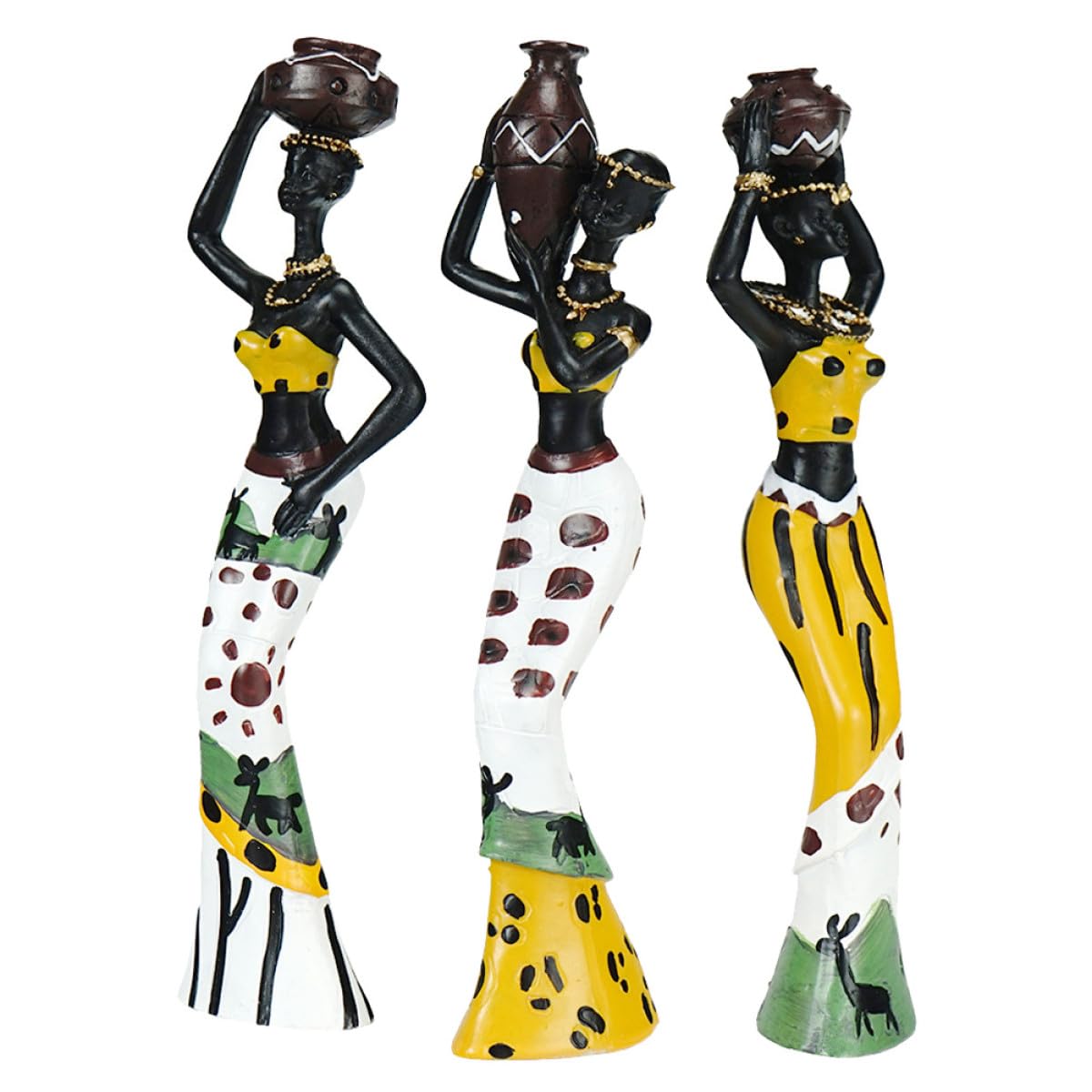ibasenice Figuras Esculturas Artesanales Elegantes de Resina de Mujeres Africanas en Pack de 3 Piezas para Escritorio, de Oficina y Hogar