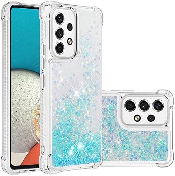Compatible with Samsung Galaxy A53 5G Case Glitter Liquid Cute Clear Phone Case Floating Quicksand Shockproof Protective Bumper Silicone Soft TPU Case for Samsung Galaxy A53 5G Star Blue YB