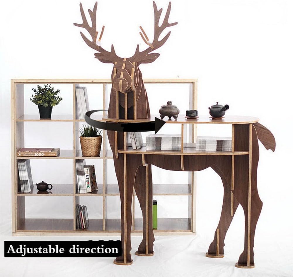OTHER Wooden Deer Home Decor Living Room End Tables Self-Built Puzzle Furniture,Black Walnut