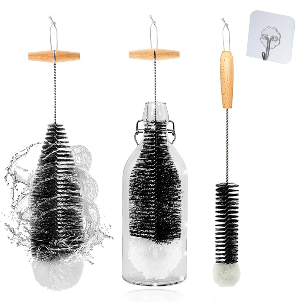 Tindisonka Black Bottle Brush Long, Pack Of 2 Bottle Brush, Bottle Cleaner Brush For Glass Carafe, Soda Bottles, Baby Bottles, Drinking Bottles,
