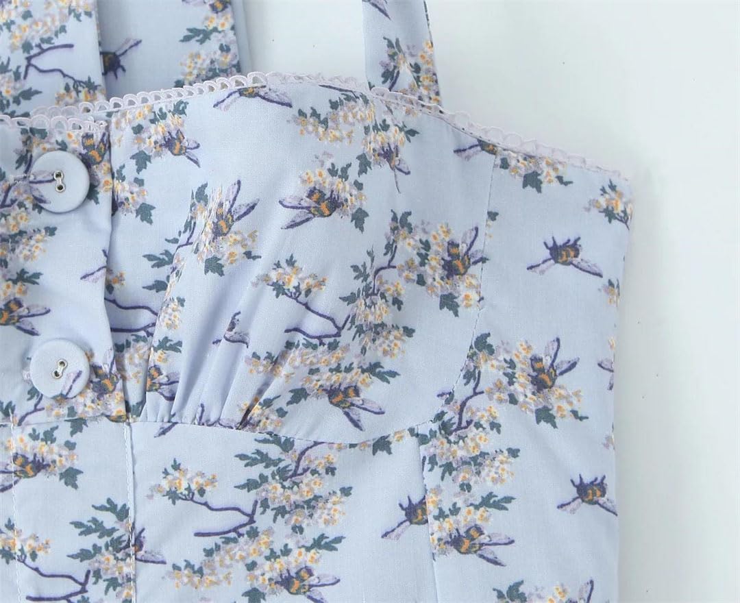 Vestido largo midi de algodón con estampado floral sin espalda para mujer
