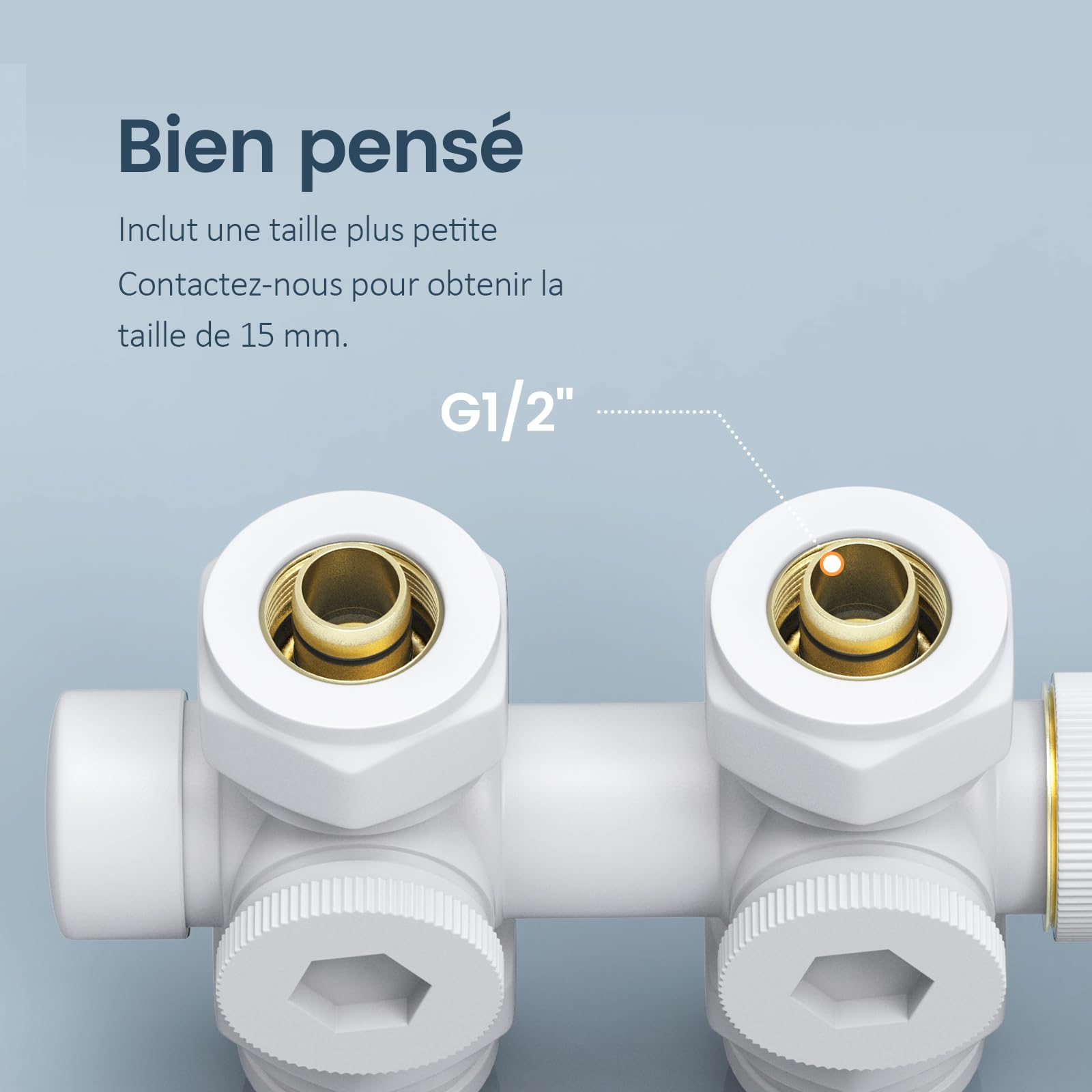 EMKE Robinet de Radiateur, Robinetterie de Robinet d'angle, Robinet thermostatique pour Radiateur, Kit Multibloc pour Radiateur avec Contrôleur de Température, Blanc,1 pièce