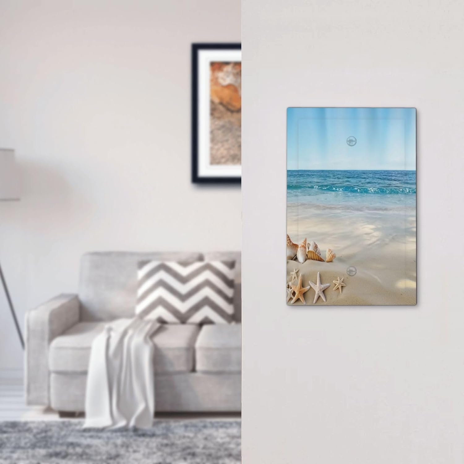 Decorative Light Switch Cover Summer Beach Starfish Shells Wall Plate Cover 1 Gang Blank No Device Outlet Covers Electrical Switchplate for Bathroom Home Decor