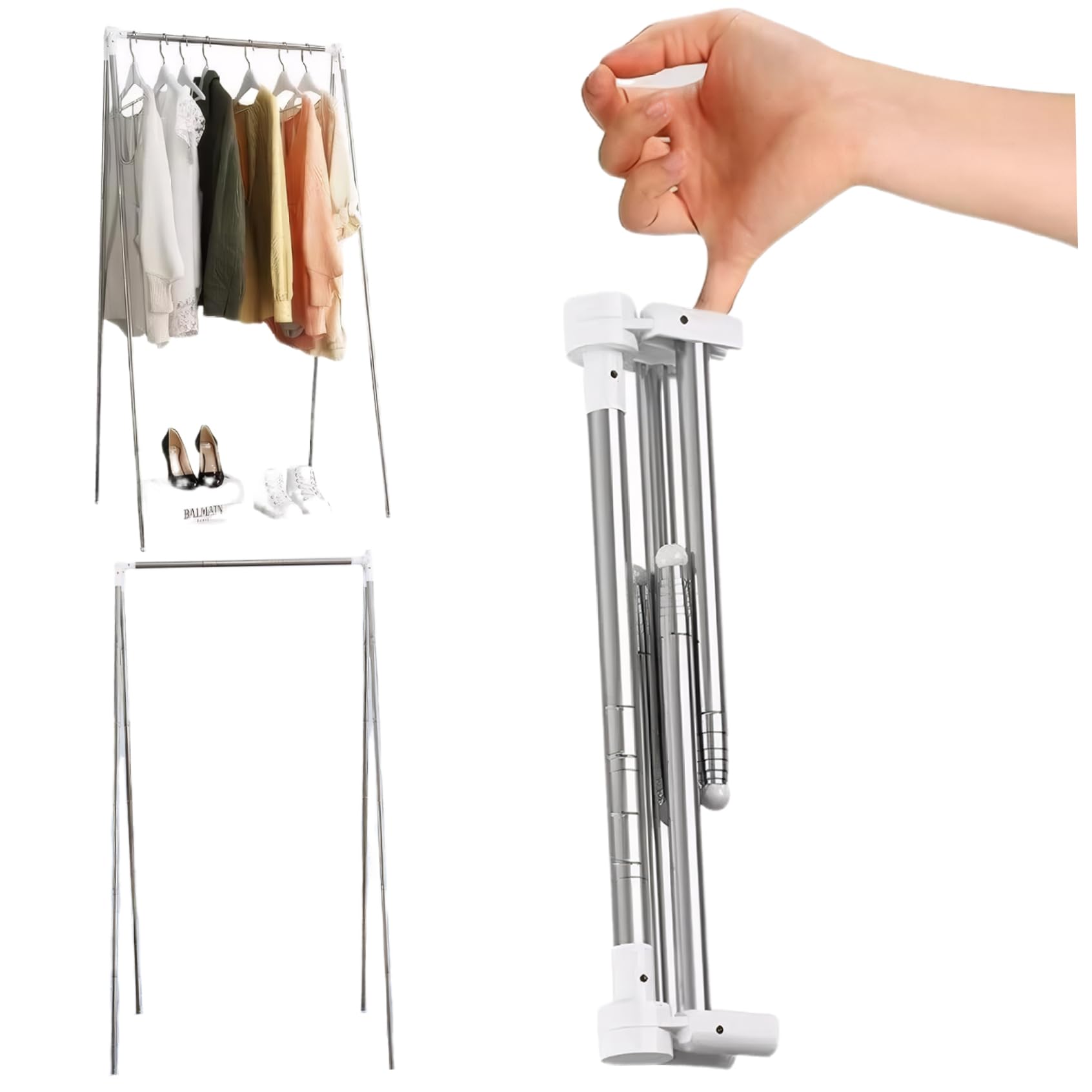 Appendiabiti portatile, Appendiabiti pieghevole portatile retrattile Acciaio inossidabile Piccolo per viaggi, campeggio, lavanderia, danza, interno, esterno