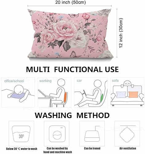 Miniatura 3 de Funda de almohada rectangular rectangular con diseño floral de granja, flores y hojas, acuarela rosa, bol, flor rosa, primavera, algodón, lino,