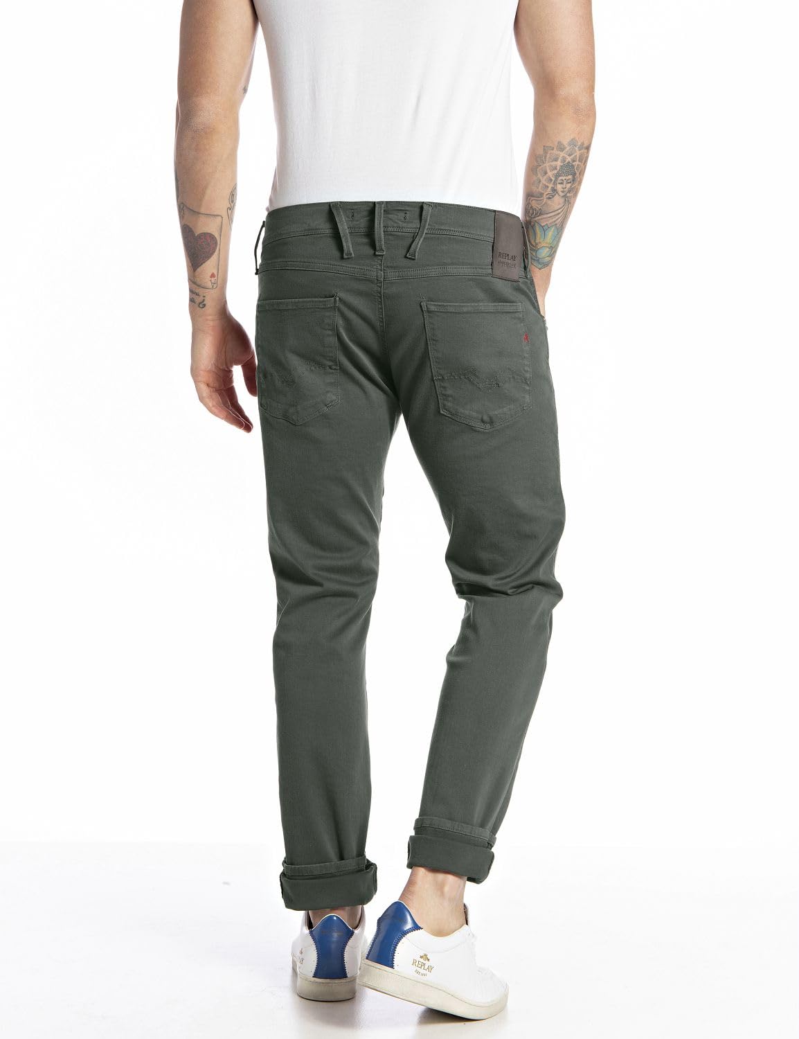 Replay Herren Jeans Anbass Hyperflex Stretch, Grün (Military Green 030-1), 28W/32L – Ansicht 2