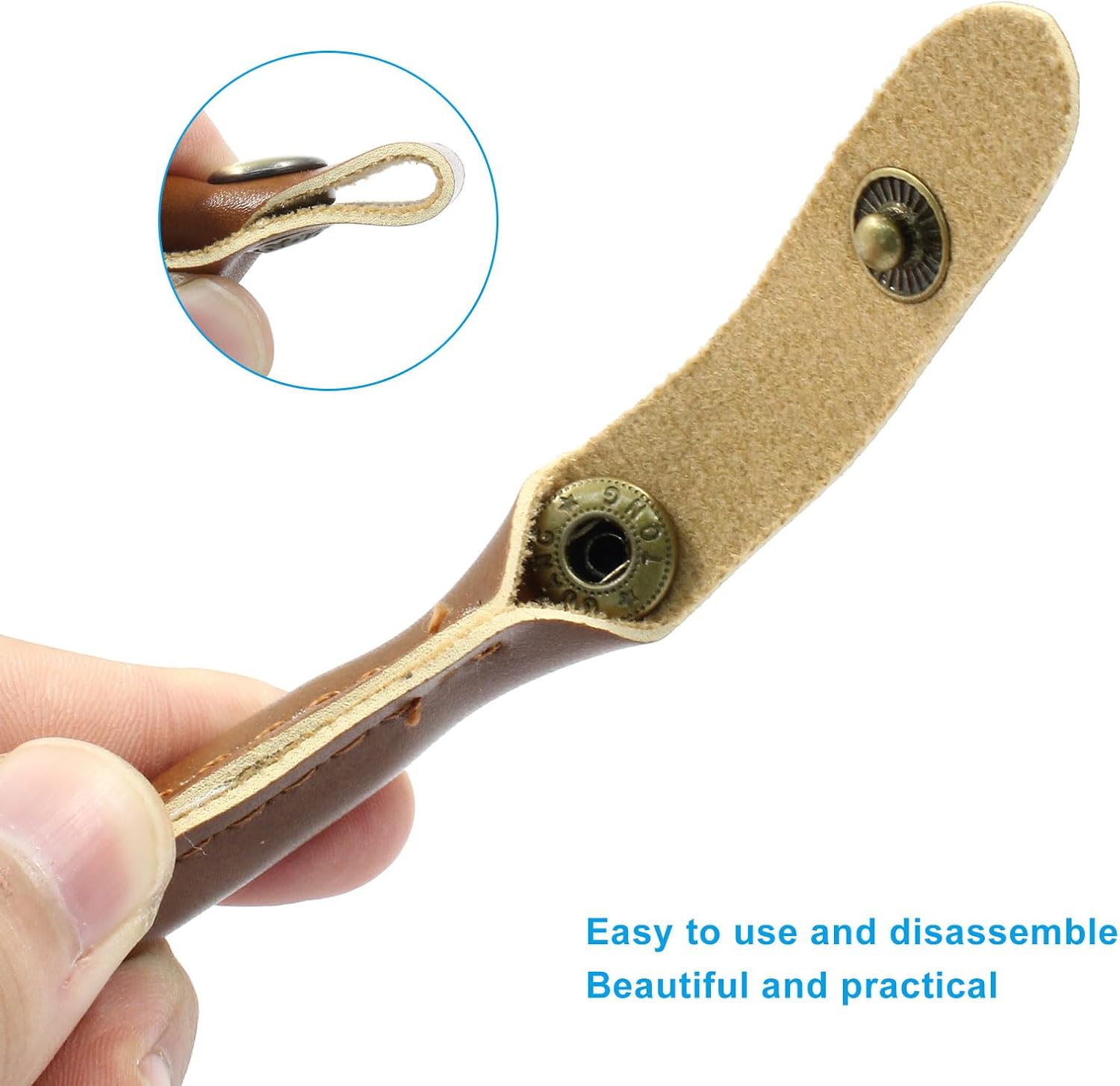 Waziaqoc 2 Pcs Brown Leather Purse Handles Replacement, Shoulder Strap Purse Straps, 0.5 Inch Wide 15.7 Inch Length Handbag Handles for Handbag DIY Making Accessories, with Button - Image 3