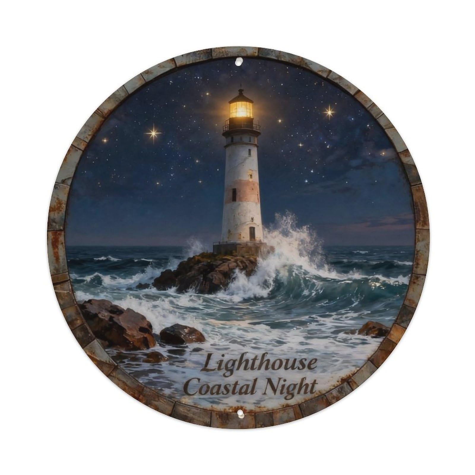 Lighthouse Coastal Night Metal Tin Sign Plaque