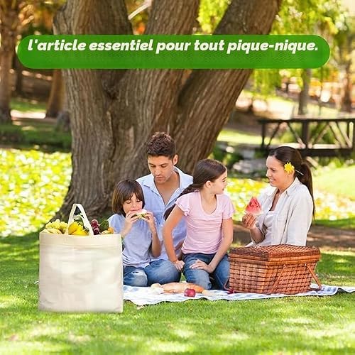 SWHCM 50 Sacs réutilisables en vrac, 32 x 16 x 30 cm, sacs de courses en tissu non tissé avec poignées, pliables pour magasins fêtes commerce de détail - beige – vue 6