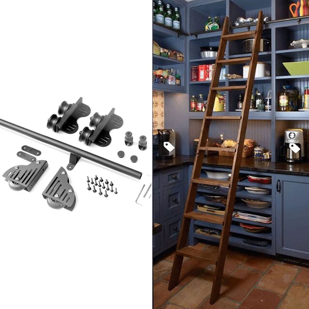 Kit de rail de style porte de grange coulissante de 16 pieds pour échelle de bibliothèque noire