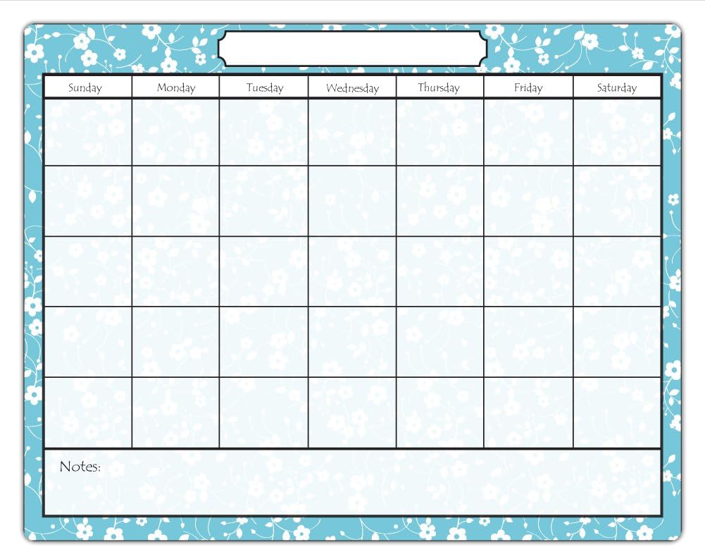 Flowers and Leaves Magnetic Dry Erase Calendar with Notes, Aqua