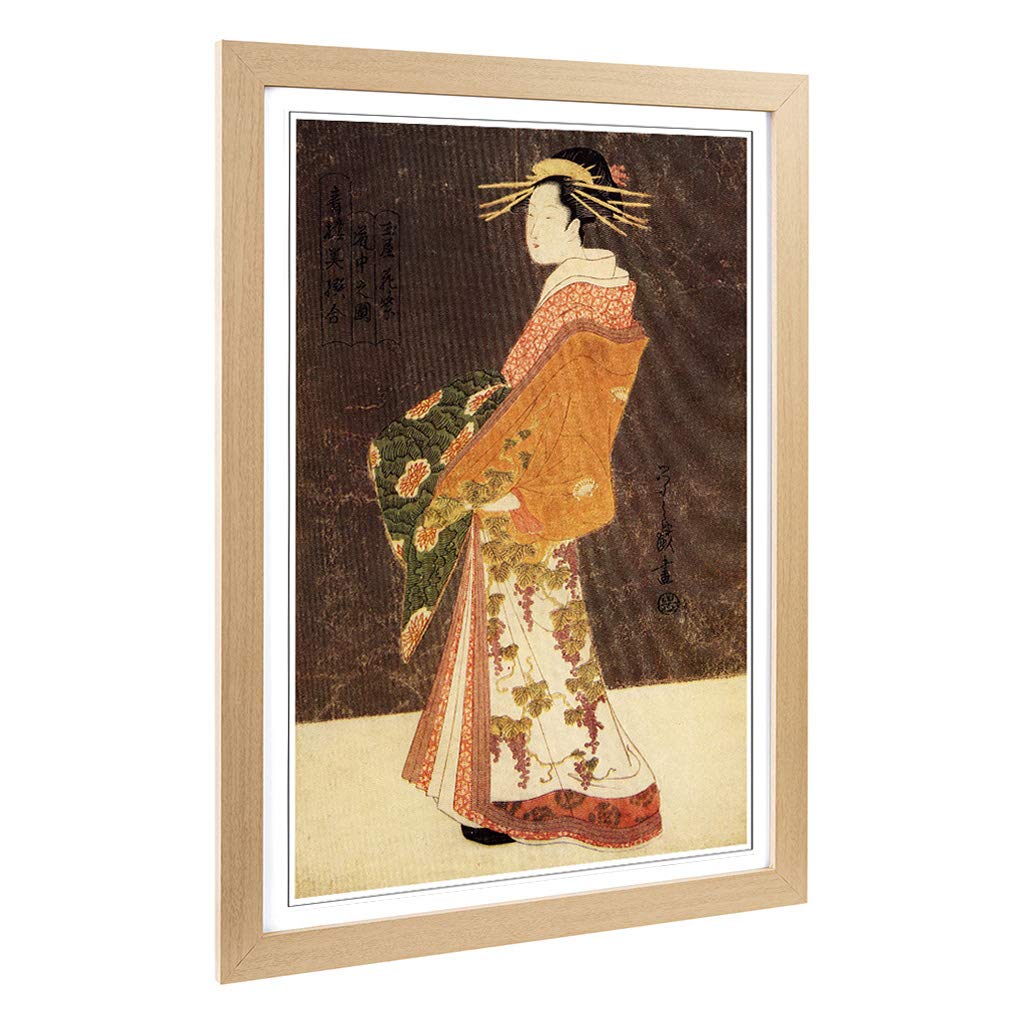 Big Box Art Framed Print of Courtesan Hanamurasaki Japanese Oriental Design | Wall Art Picture | Home Decor for Kitchen, Living Room, Bedroom, Hallway, Oak, A2 / 24.5x18 Inch / 62x45cm