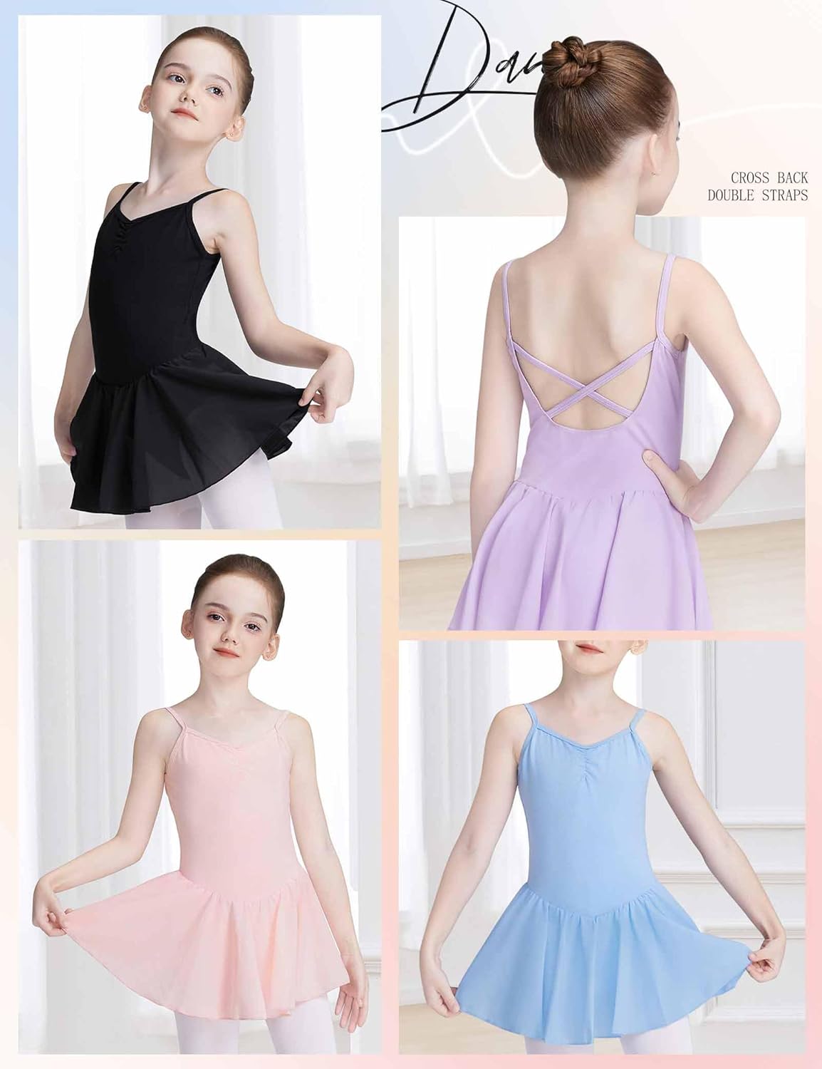 Daydance Skirted Leotards Girls Short Sleeve Leotard Dress for Ballet, Dance - Image 3