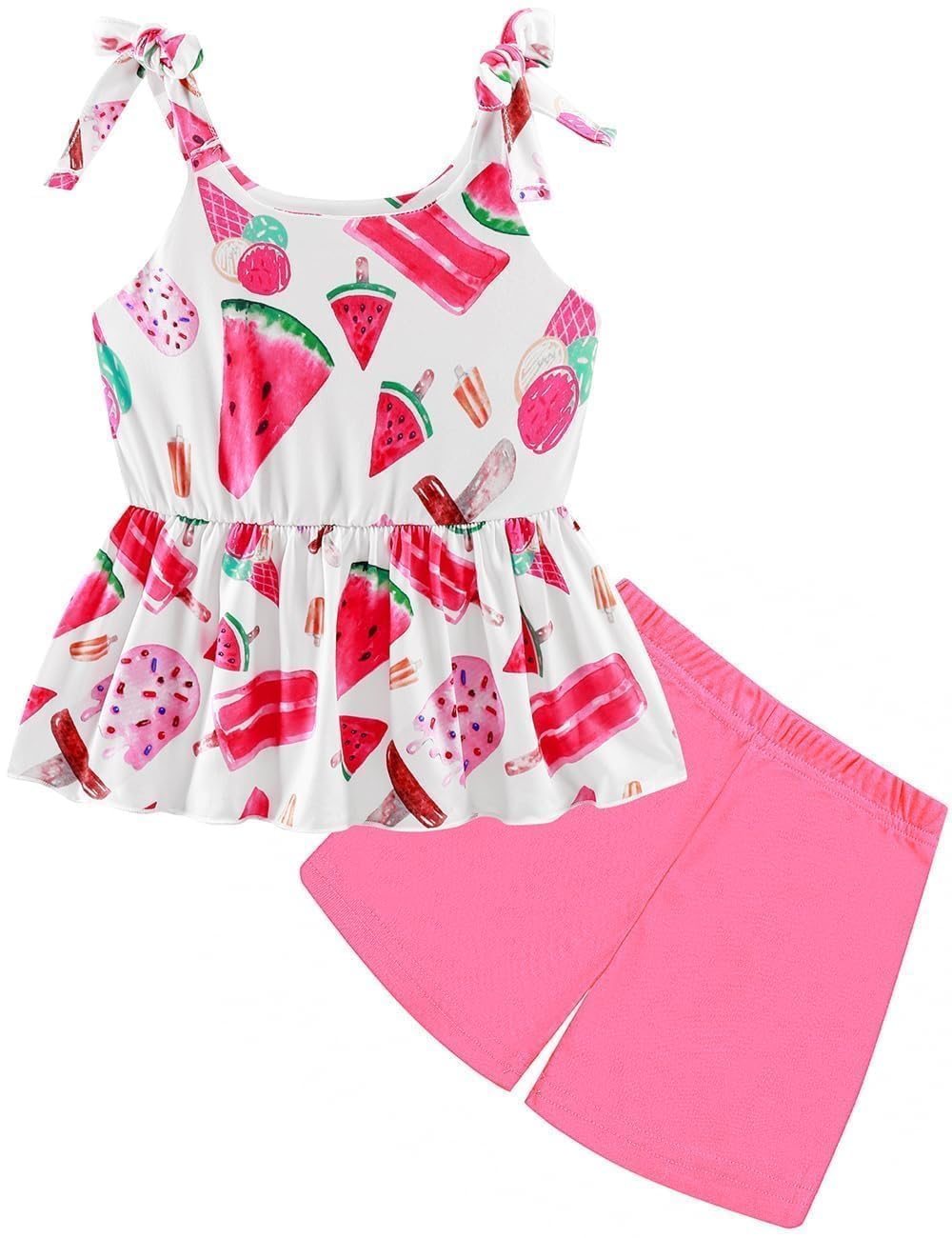 zarmfly Toddler Girls Clothes Summer Short Set Outfit Tie Knot Shoulder Sleeveless Ruffle Tops and Shorts 2PC Clothing Set