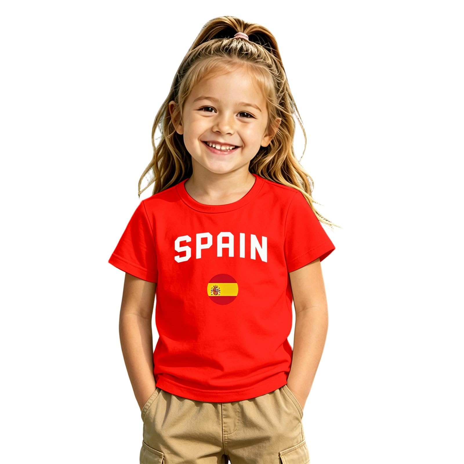 Camiseta Futbol EspañA,Camiseta Infantil De Manga Corta con Cuello Redondo para NiñOs Y NiñAs Ropa Juvenil para Aficionados Prenda Ligera E Informal