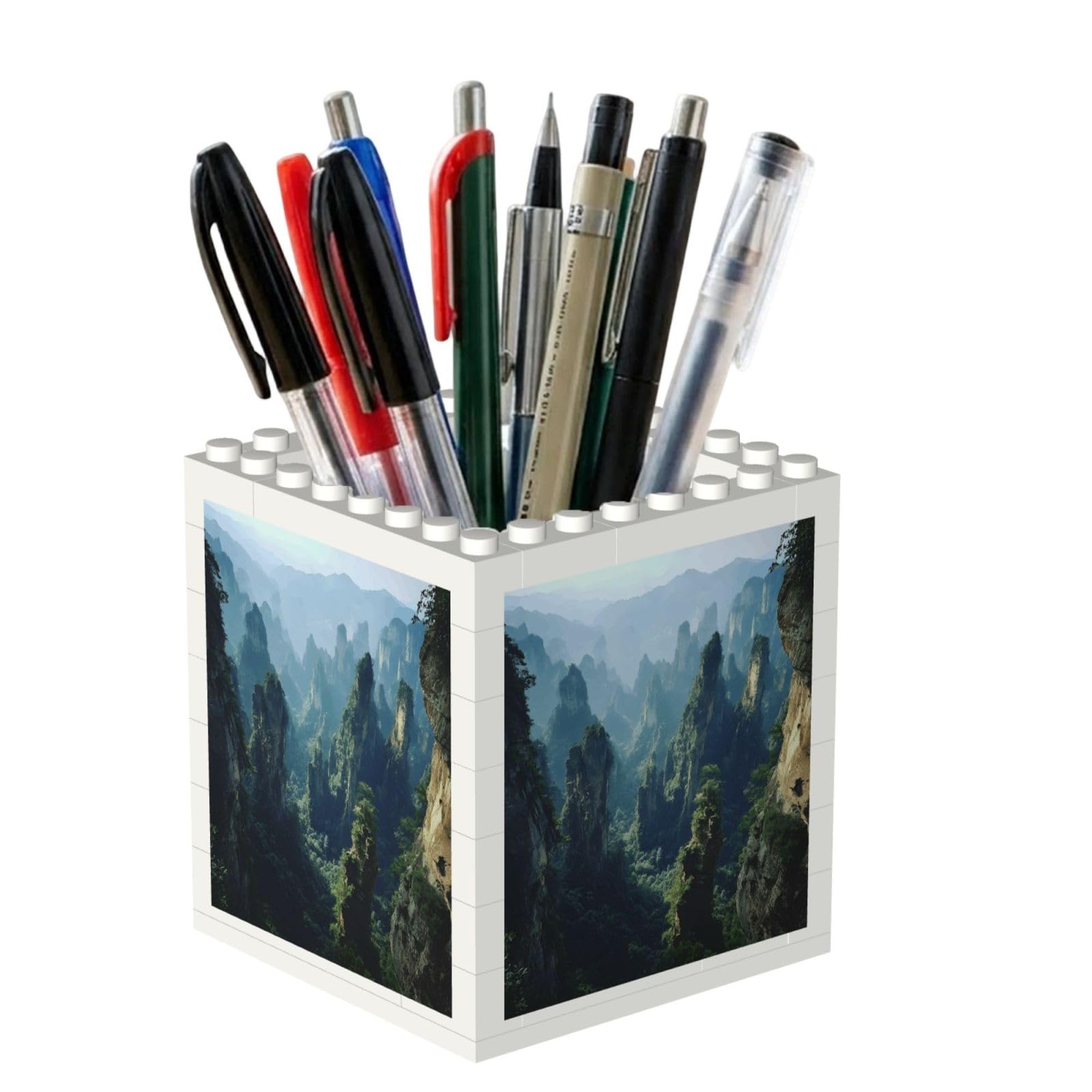 ESNAIUVCD Mountain Print Building Block Pen Holder - Pencil Holder For Desk/Classroom,Desk Accessories, Multifunctional Office Supplies Pen Organizer Pencil Cups(2pcs)