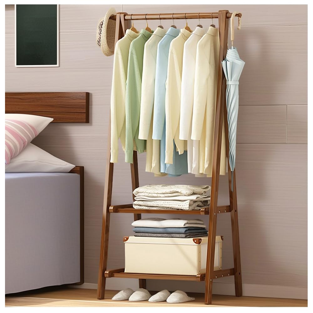 Bearqun B Heavy Duty Clothes Rail, Free Standing Wooden Coat Rack With Shoe Storage, Entryway Coat Hanger Stand, For Living Room, Hallway, Office, Edroom, 66Cm/86Cm/116Cm, Maximum Load 80Kg