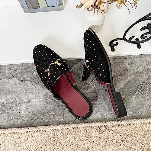 YYQL Mens Slippers with Arch Support Embroidered Leather Sandals for Men Slip On House Shoes with Indoor Outdoor Anti-Skid Rubber Sole Size 7-134