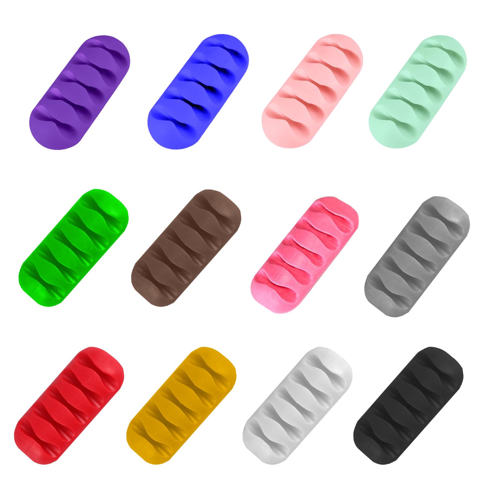12 Pieces Adhesive Cable Clips, 5-Hole Desk Cable Management Cord Organizer, Colourful Cord Holder Cord Clips Desktop Manager for Desk, Computer, Bedroom