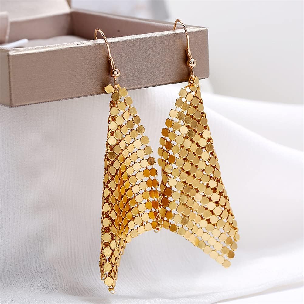CHUNYANAN Metal Mesh Grid Sequins Gold Tassel Long Drop Dangle Earrings for Women Fashion Charm Tassel Earrings Jewelry Gift - Image 6